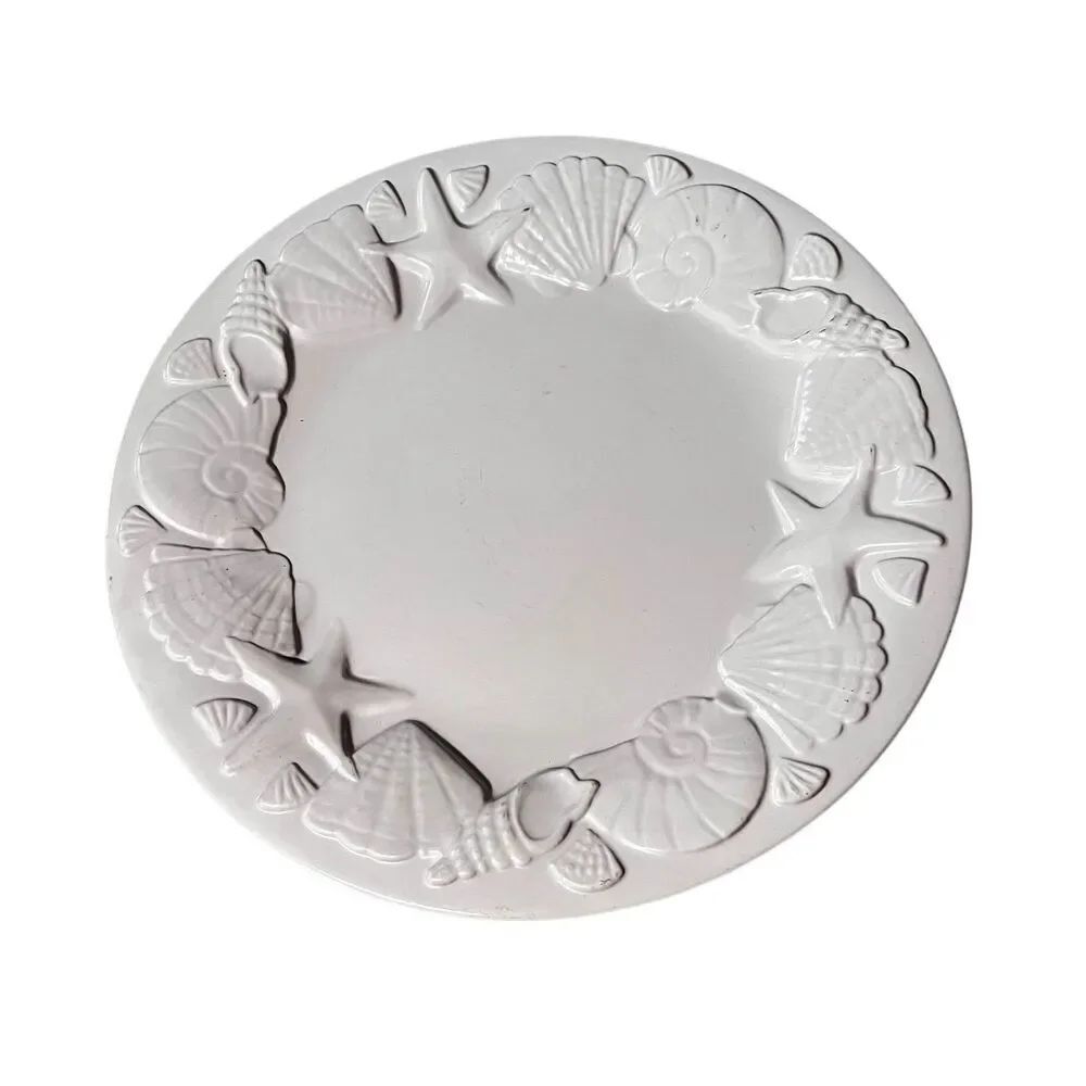Home Casual Dinner Plate Shells Embossed Melamine White 11 inch